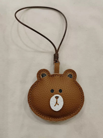 Bear Charm for Adults – Brown Leather Handmade Pendant Keychain – 3.5 Inch