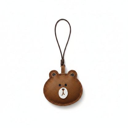 Bear Charm for Adults – Brown Leather Handmade Pendant Keychain – 3.5 Inch