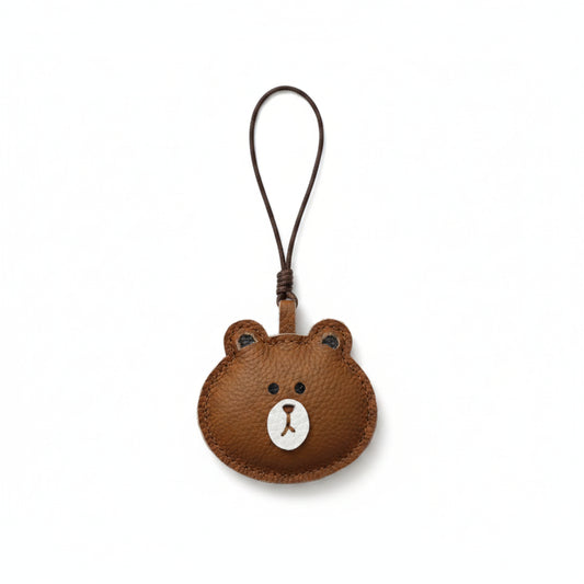 Bear Charm for Adults – Brown Leather Handmade Pendant Keychain – 3.5 Inch