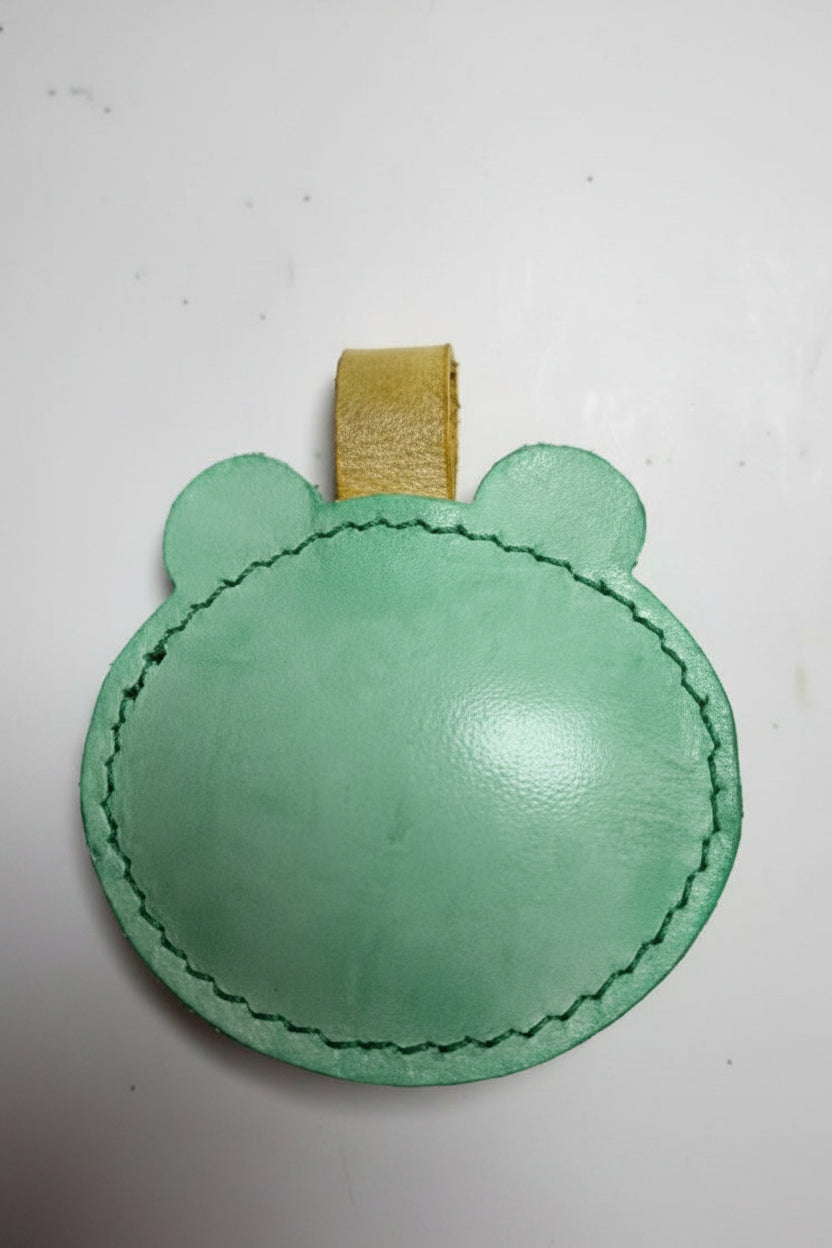 Bear Charm for Adults – Green Genuine Leather Handmade Bag Hook Keychain –