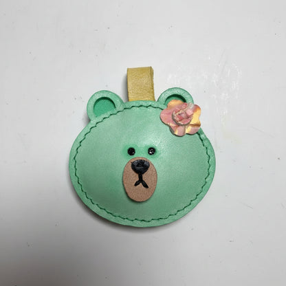 Bear Charm for Adults – Green Genuine Leather Handmade Bag Hook Keychain – 2.25 Inch