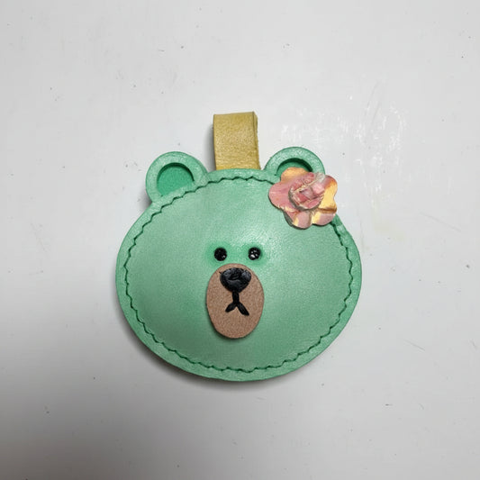 Bear Charm for Adults – Green Genuine Leather Handmade Bag Hook Keychain – 2.25 Inch