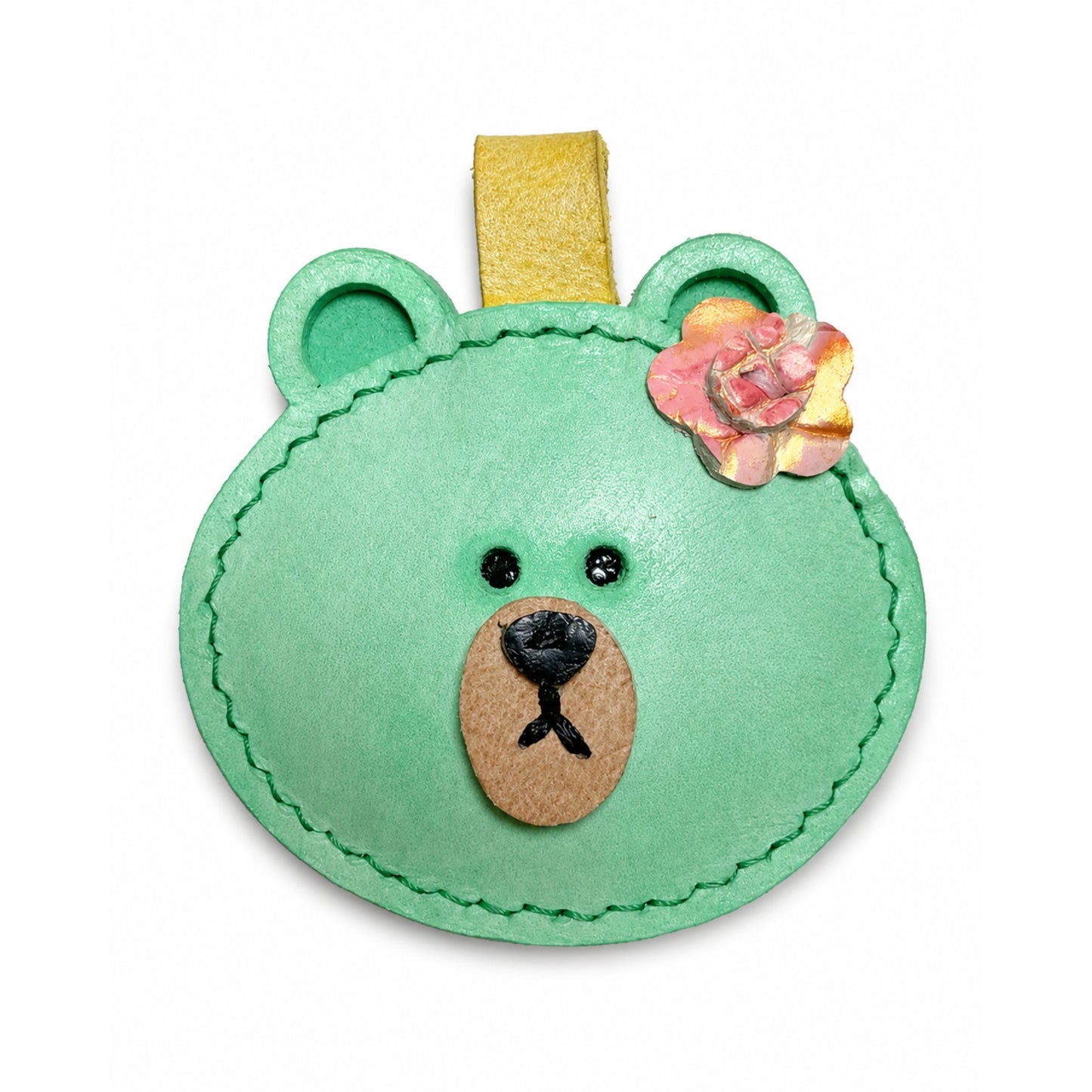 Bear Charm for Adults – Green Genuine Leather Handmade Bag Hook Keychain – 2.25 Inch