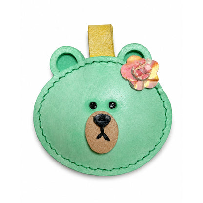 Bear Charm for Adults – Green Genuine Leather Handmade Bag Hook Keychain – 2.25 Inch
