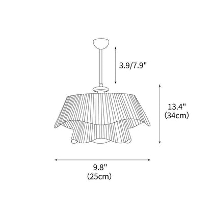 French Pleated Wood Metal Fabric Pendant Light