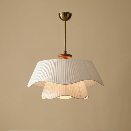 French Pleated Wood Metal Fabric Pendant Light