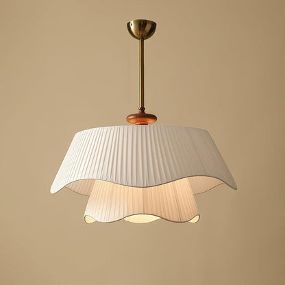 French Pleated Wood Metal Fabric Pendant Light