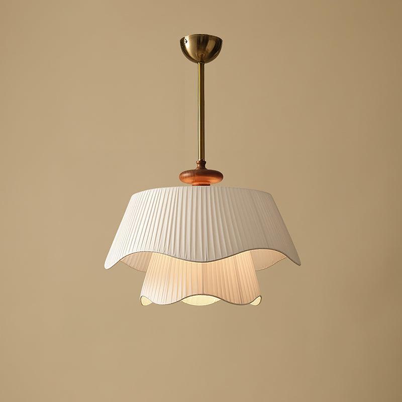 French Pleated Wood Metal Fabric Pendant Light