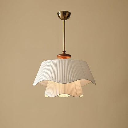 French Pleated Wood Metal Fabric Pendant Light