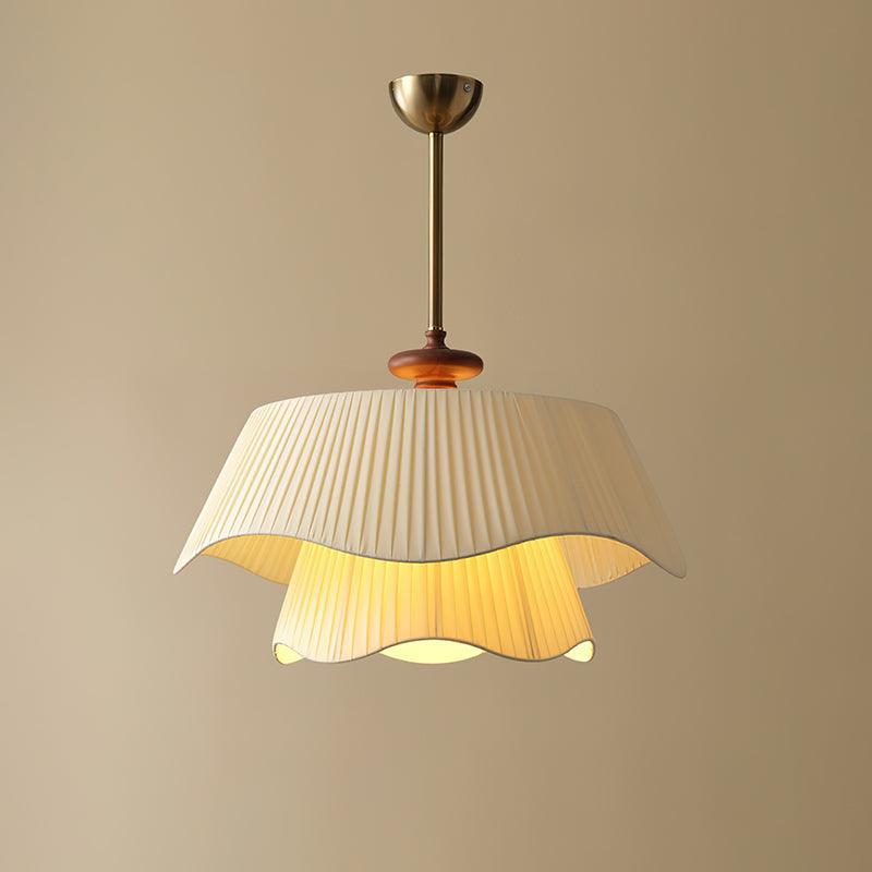 French Pleated Wood Metal Fabric Pendant Light