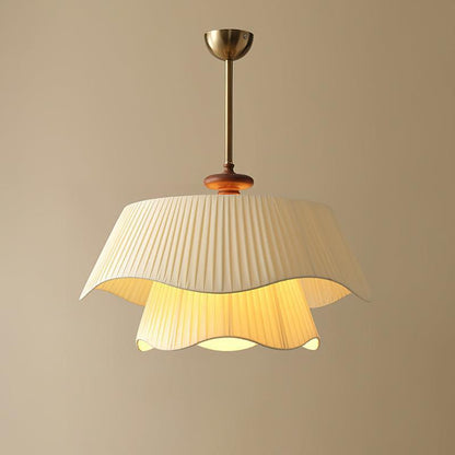 French Pleated Wood Metal Fabric Pendant Light