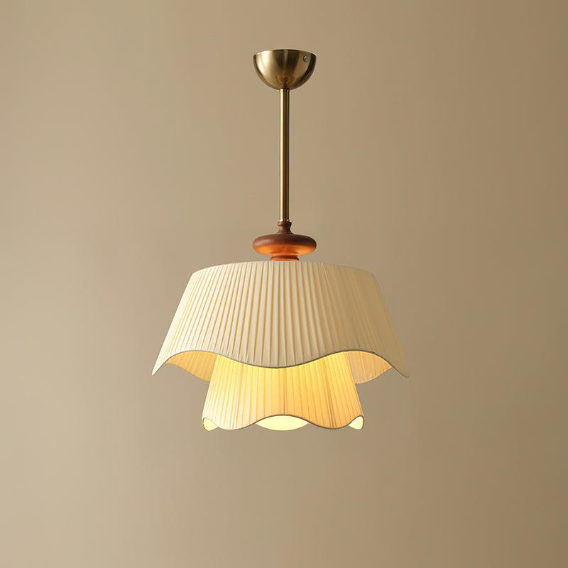 French Pleated Wood Metal Fabric Pendant Light