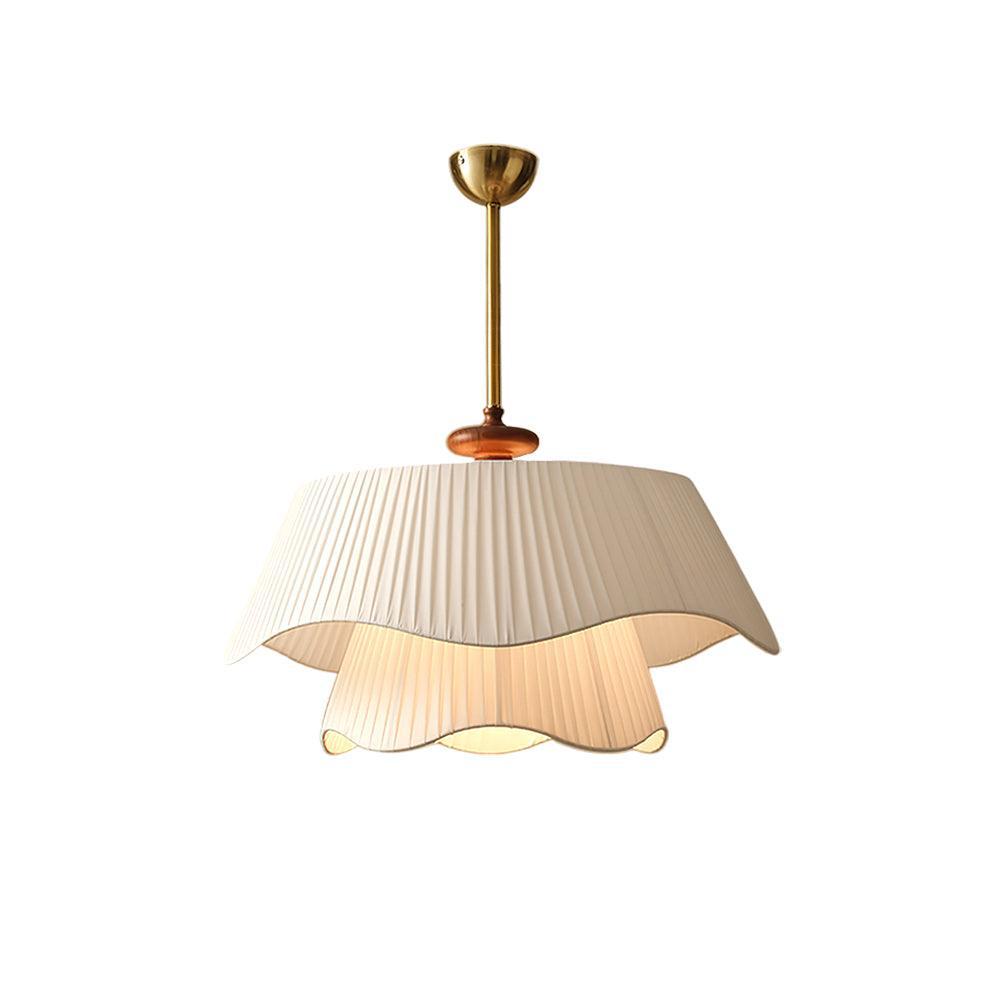 French Pleated Wood Metal Fabric Pendant Light