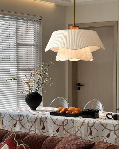French Pleated Wood Metal Fabric Pendant Light