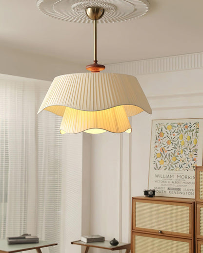 French Pleated Wood Metal Fabric Pendant Light