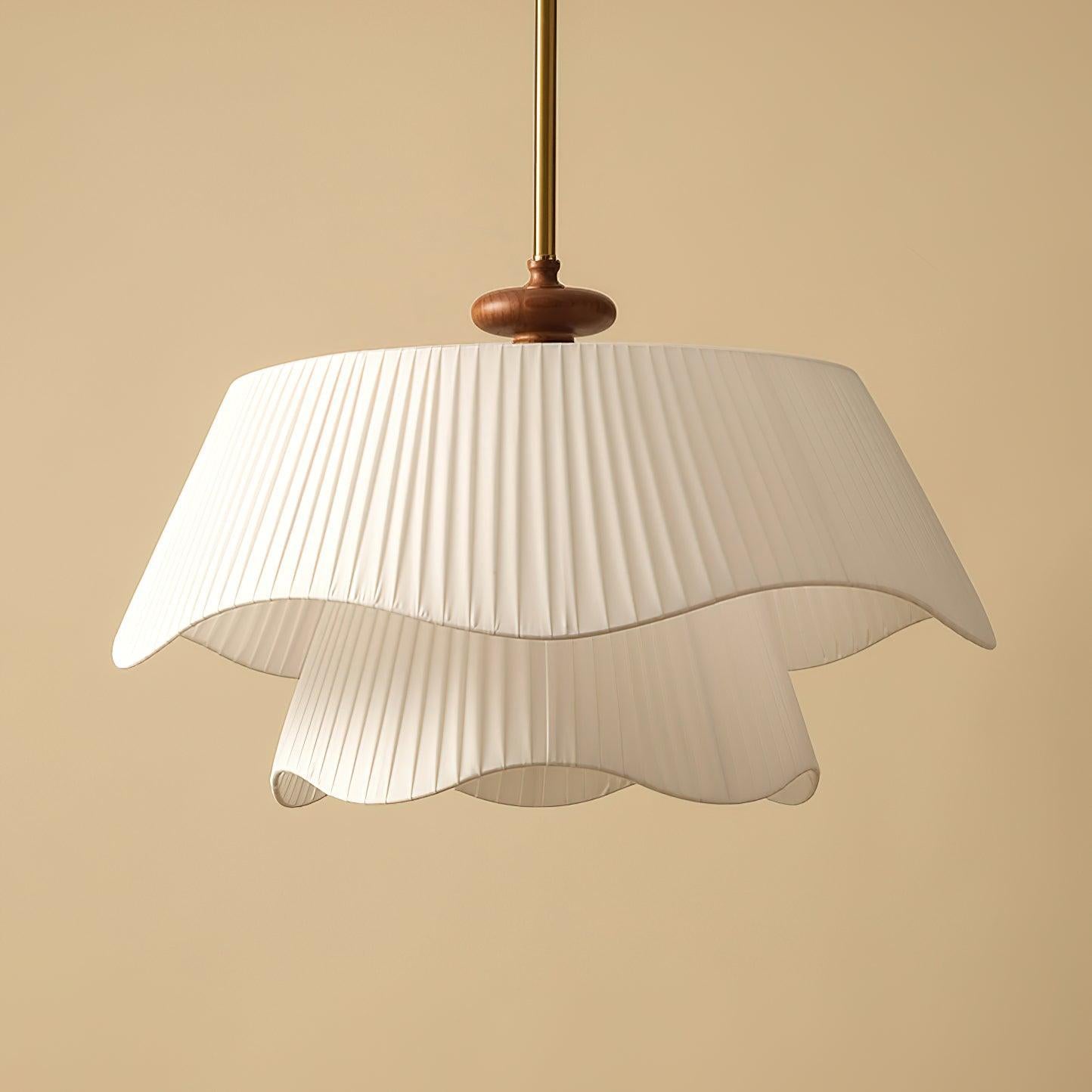 French Pleated Wood Metal Fabric Pendant Light