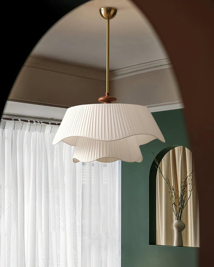 French Pleated Wood Metal Fabric Pendant Light