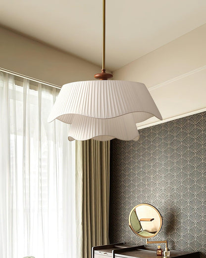 French Pleated Wood Metal Fabric Pendant Light