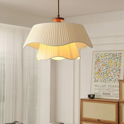 French Pleated Wood Metal Fabric Pendant Light