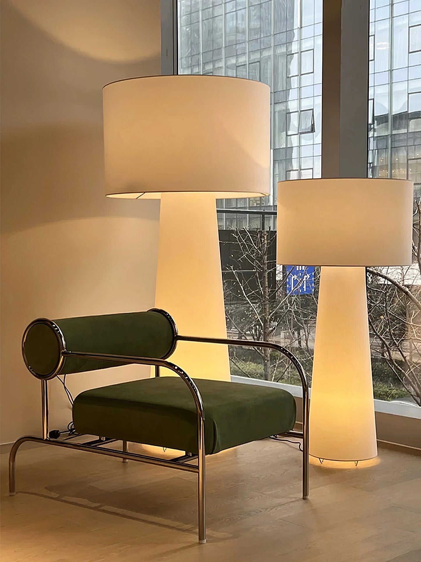 Modern Tapered Fabric Metal Floor Lamp