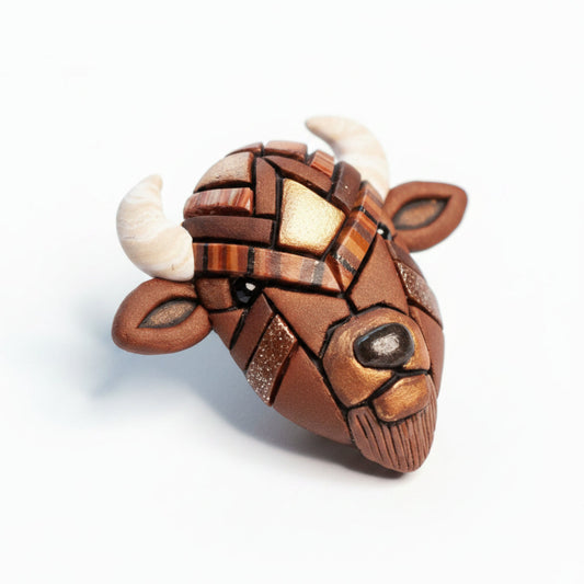 Bison Lapel Pin, Rustic Brown Buffalo Mosaic Brooch, Western Wildlife Nature Art
