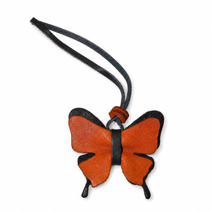 Butterfly Pendant for Adults – Orange Leather Handmade Charm Necklace – 7.5 cm