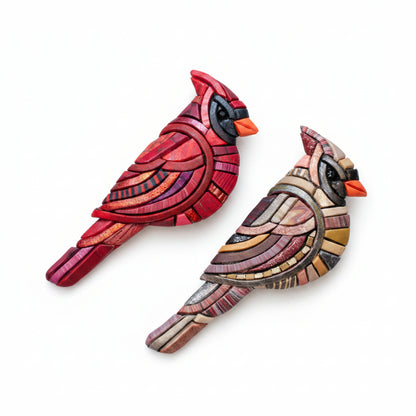 Cardinal Mosaic Pin Brooch, Male Red or Female, Handmade Polymer Clay Bird, Wildlife Nature Art