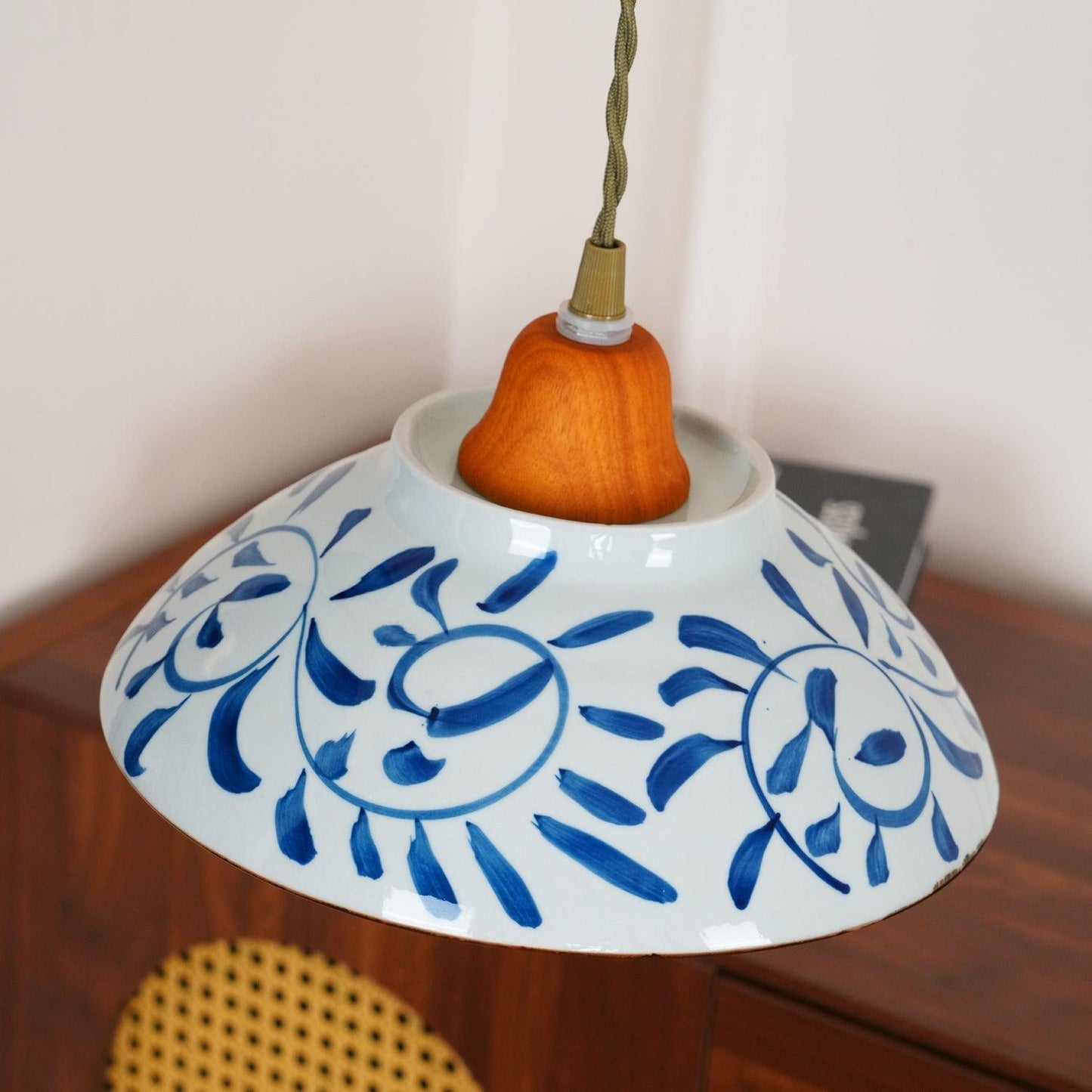 Oriental Ceramic Wood Pendant Light