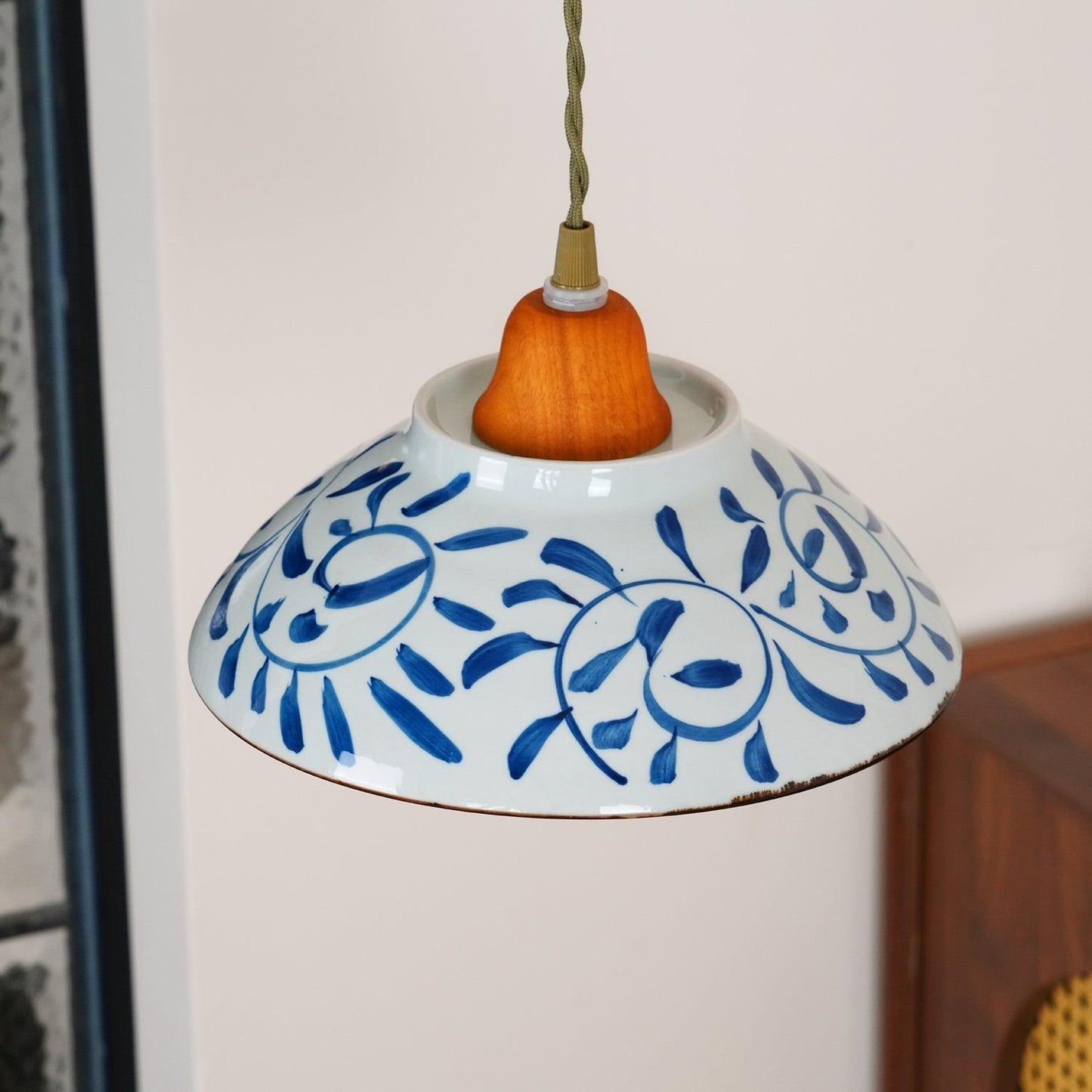 Oriental Ceramic Wood Pendant Light