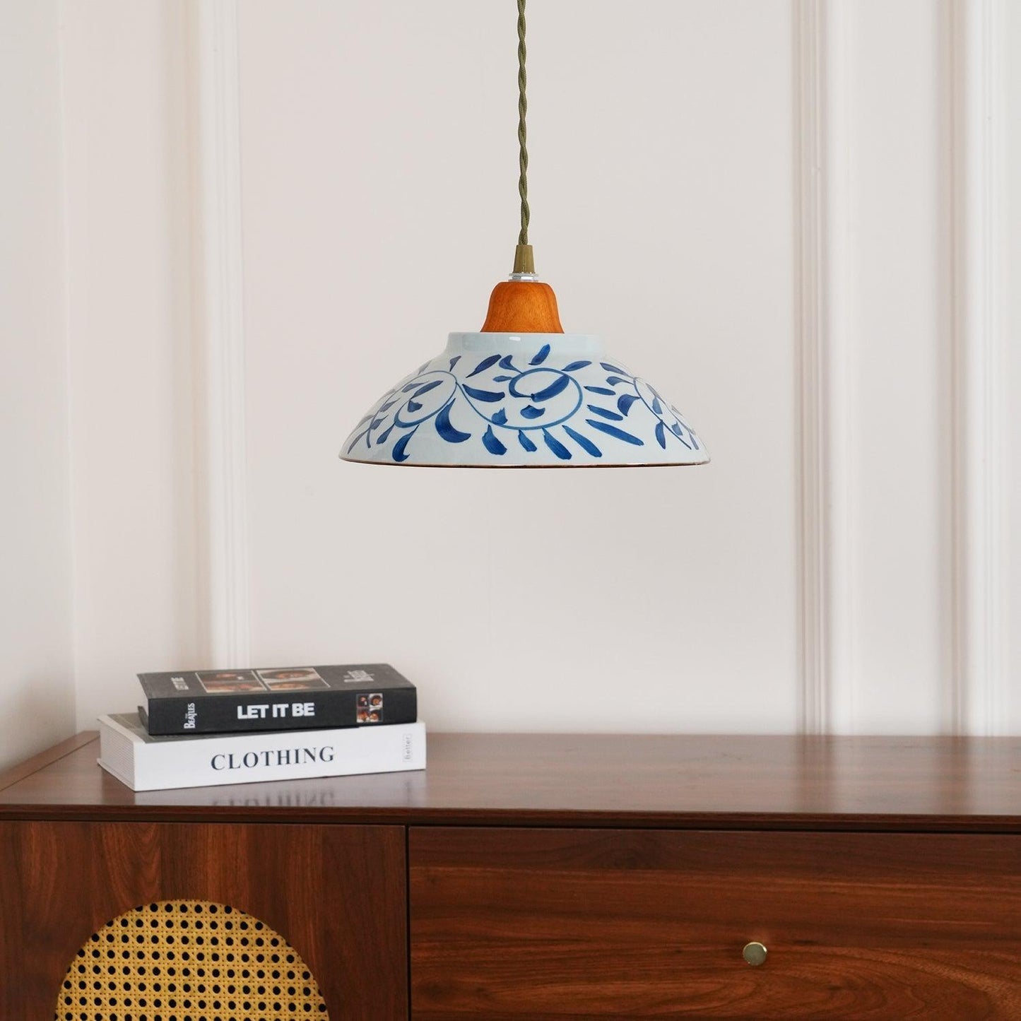 Oriental Ceramic Wood Pendant Light