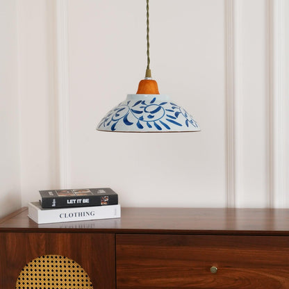 Oriental Ceramic Wood Pendant Light
