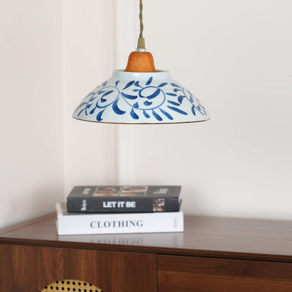 Oriental Ceramic Wood Pendant Light