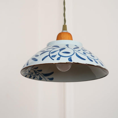 Oriental Ceramic Wood Pendant Light