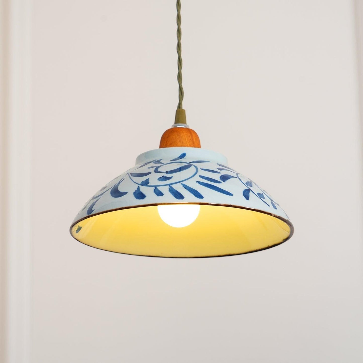 Oriental Ceramic Wood Pendant Light