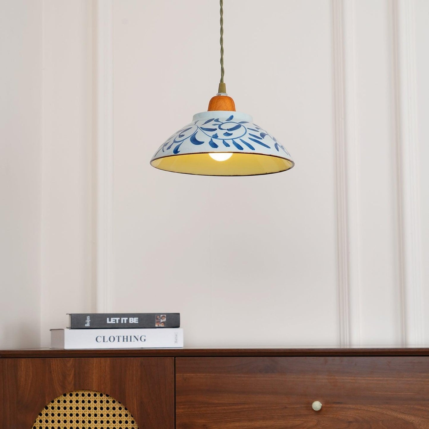 Oriental Ceramic Wood Pendant Light