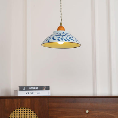 Oriental Ceramic Wood Pendant Light