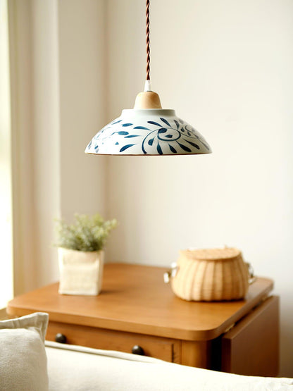Oriental Ceramic Wood Pendant Light