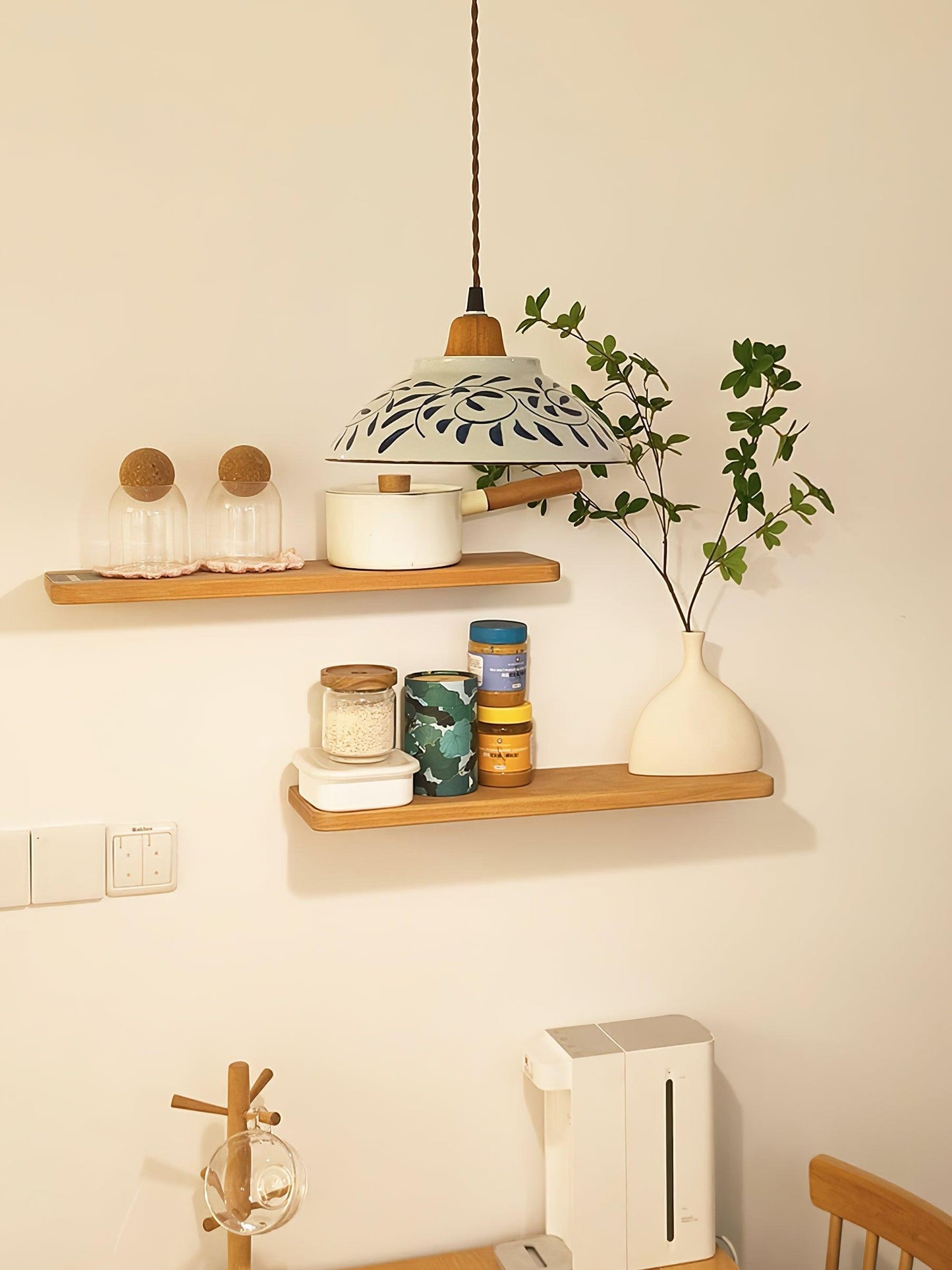 Oriental Ceramic Wood Pendant Light