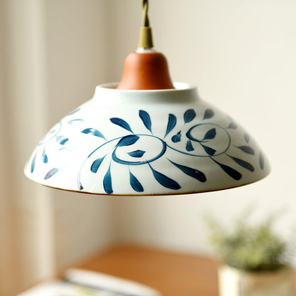 Oriental Ceramic Wood Pendant Light