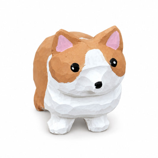 Coonli Hand Carved Wooden Corgi Figurine – Dog Animal Statue (4.5cm)