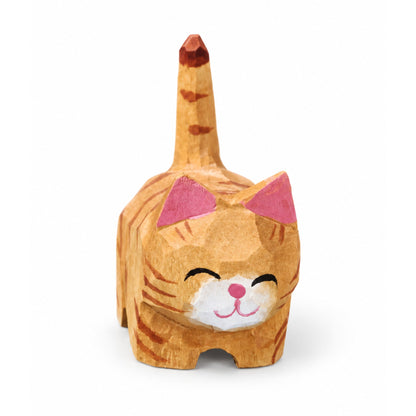 Coonli Hand Carved Wooden Orange Tabby Cat Figurine – Animal Statue (5cm)