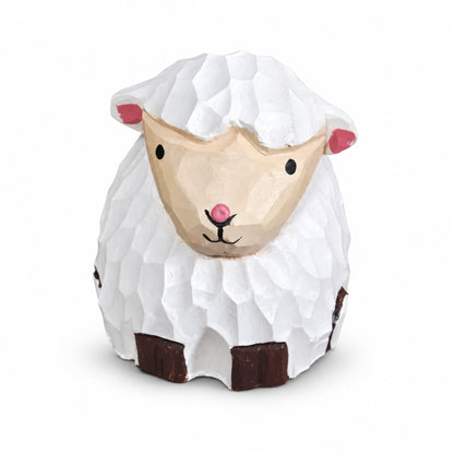 Coonli Hand Carved Wooden Sheep Figurine – Animal Statue (4.2cm)