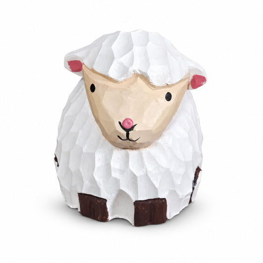 Coonli Hand Carved Wooden Sheep Figurine – Animal Statue (4.2cm)