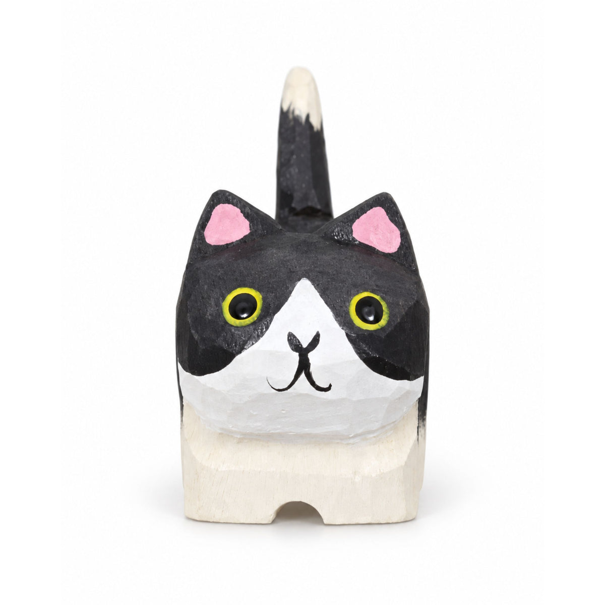 Coonli Hand Carved Wooden Tuxedo Cat Figurine – Animal Statue (4.5cm)