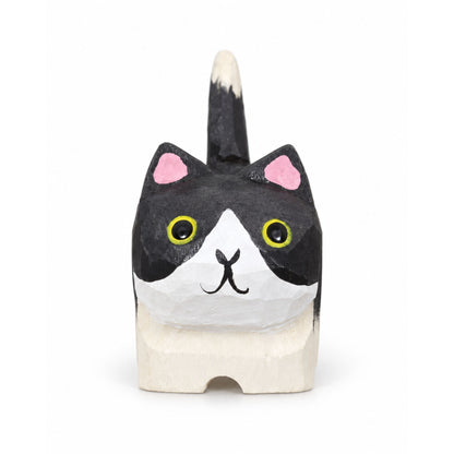 Coonli Hand Carved Wooden Tuxedo Cat Figurine – Animal Statue (4.5cm)