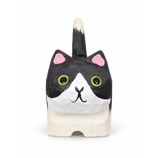 Coonli Hand Carved Wooden Tuxedo Cat Figurine – Animal Statue (4.5cm)
