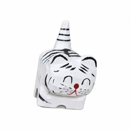 Coonli Hand Carved Wooden White Tiger Figurine – Animal Statue (4.3cm)
