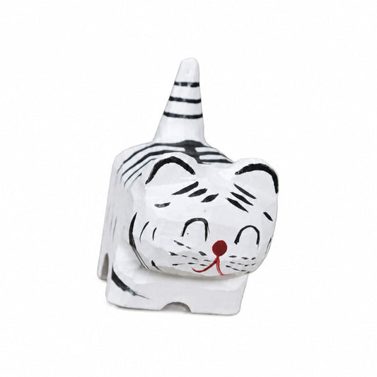 Coonli Hand Carved Wooden White Tiger Figurine – Animal Statue (4.3cm)