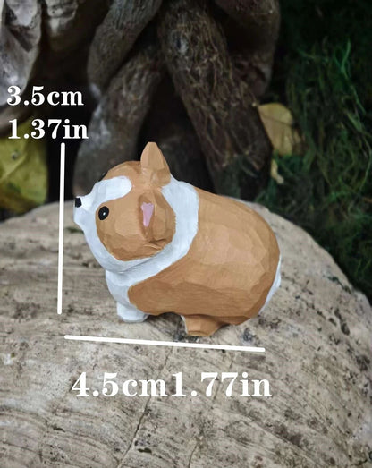 A small carved dog figurine shown outdoors on a stone surface, with white measurement lines and text indicating height 3.5 cm (1.