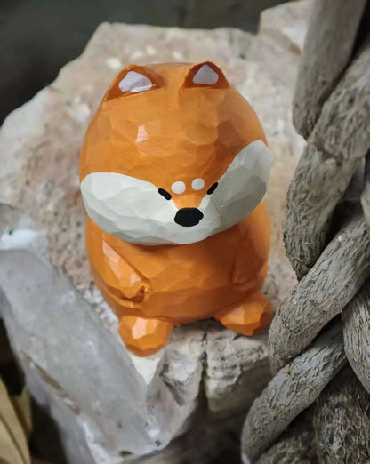 Coonli Hand Carved Wooden Fox Figurine – Animal Statue (6cm) 03